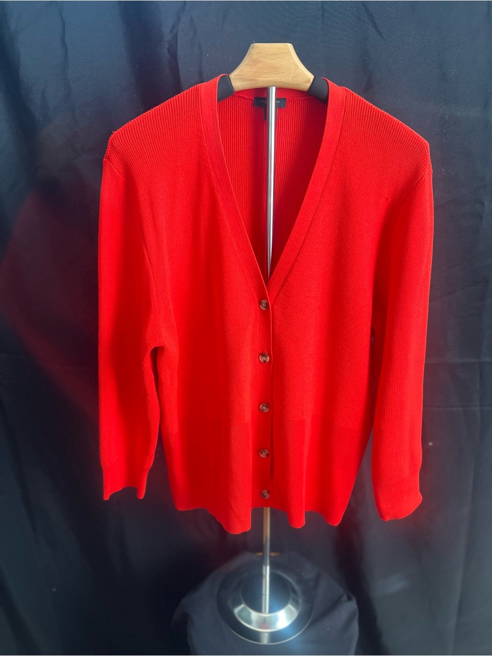 Ann Taylor Factory Bright Red V-Neck Button Cardigan